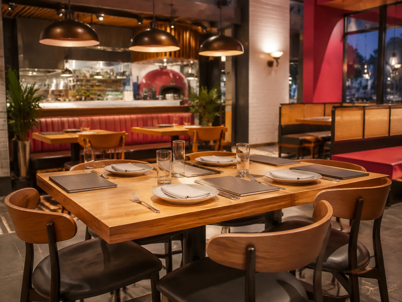 A welcoming restaurant dining room prepared for guests